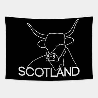 Scottish Highland Cow Continuous Line Drawing (White) Tapestry