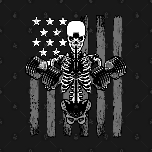 Bodybuilder Skeleton Gym Workout Athlete Halloween USA Flag Bodybuilder Skeleton Usa Flag T