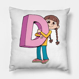 girl is holding the capital letter D Pillow