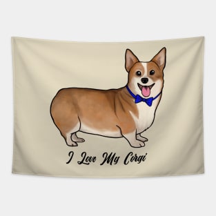 I Love My Corgi Dog With Blue Bow Tie Tapestry