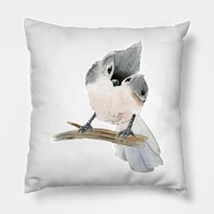 Titmouse Bird Watercolor Pillow