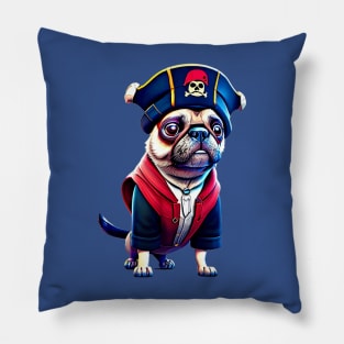 Cute Pug in Pirate Hat - Adorable Pug with Tiny Pirate Hat Costume Pillow