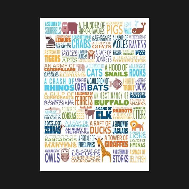 Animal Group Terminology - Funky Font Edition with Animals by coolville