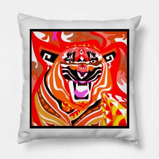 tiger in bengal zodiac in china wallpaper art dark Pillow