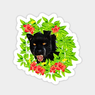 Tropical - Jaguar Cat, Black panther, Floral theme Magnet