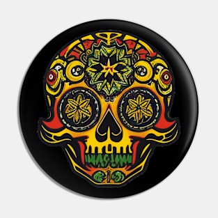 Fiesta of Flames: Red and Yellow Colorful Sugar Skull Art Pin