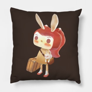 Little Girl with A Suitcase Lost in The Forest Pillow