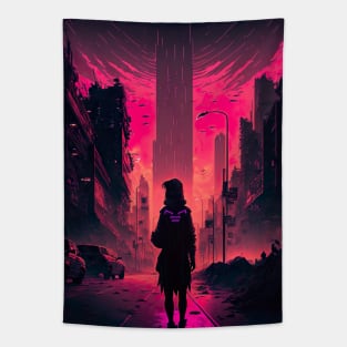 Lonely Soul In A Cyberpunk City Tapestry