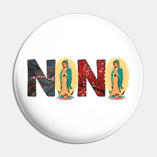 Our Lady of Guadalupe Nana Aztec and Flower Design Pin by Diannas