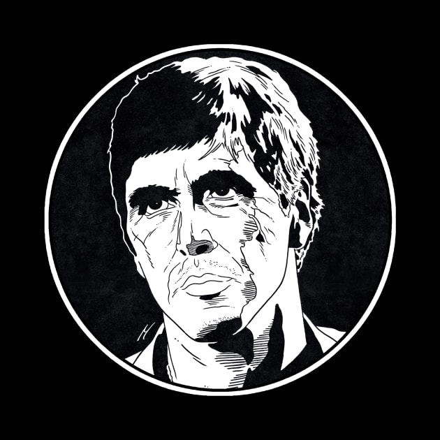 TONY MONTANA - Scarface (Circle Black and White) by Famous Weirdos