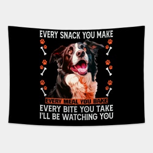 Collie Confidant: I'll Be Watching You on Vibrant Graphic Tee Tapestry