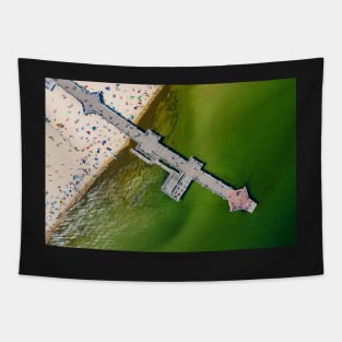 Crowded beach during summertime aerial view Tapestry
