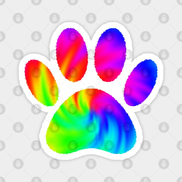 Tie Dye Dog Paw Print Graphic Magnet by Braznyc