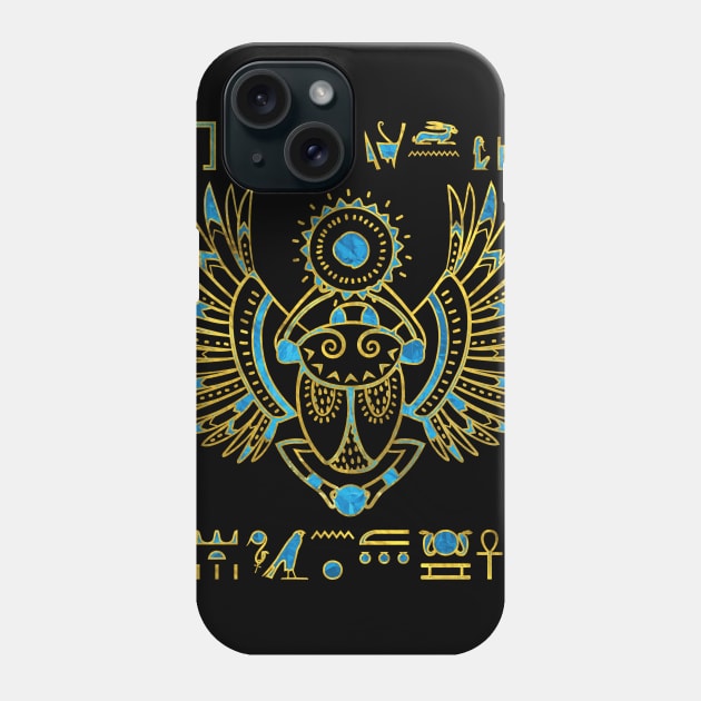 Egyptian Scarab Beetle Gold and blue stained glass Phone Case by Nartissima