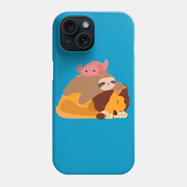 Lion Sloth Axolotl Stack Funny Phone Case by DesignArchitect