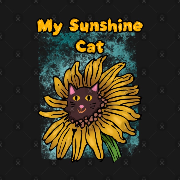 My Sunshine Cat Green Blue Background Sunflower by wildjellybeans