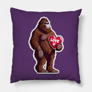 bigfoot holding Valentine's Day Heart. Pillow