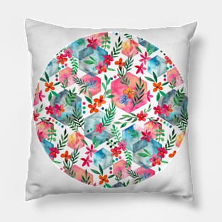 Whimsical Hexagon Garden on white Pillow