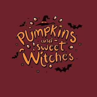 Magical Halloween Mood: Pumpkins and Sweet Witches T-Shirt