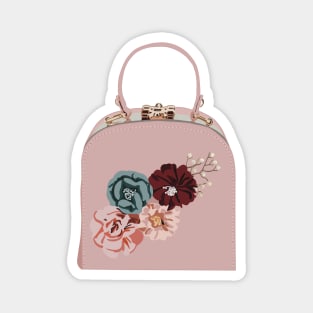Pink clutch bag with fabric flower embroidery Magnet