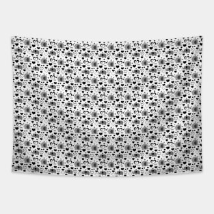 Hearts and Elephants Black and White Pattern Tapestry