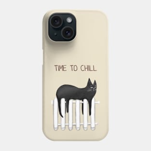 Cartoon funny black cat and the inscription "Time to chill". Phone Case