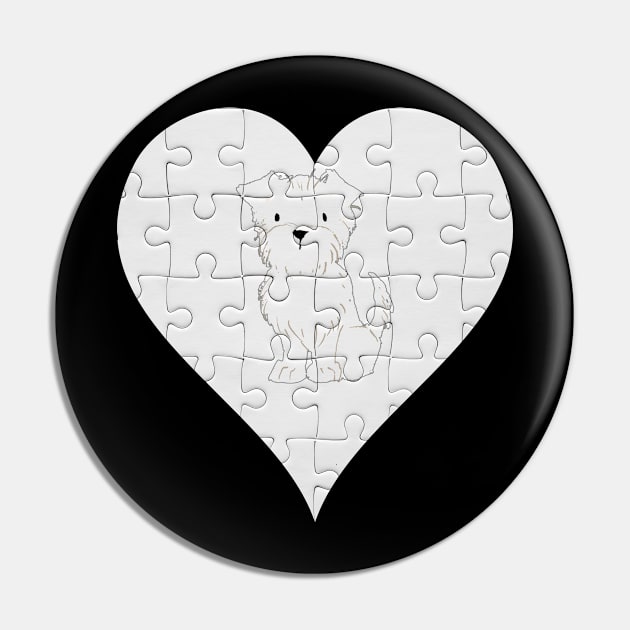 Terrier Heart Jigsaw Pieces Design - Gift for Terrier Cream White Lovers Pin by HarrietsDogGifts