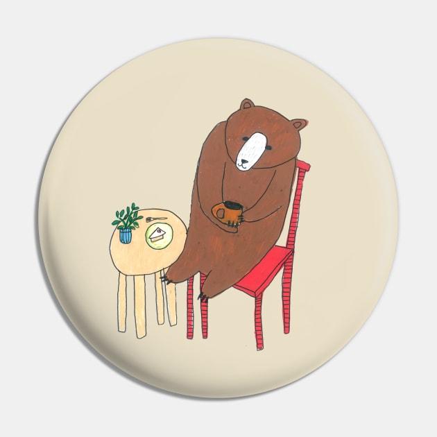 Bear Drinking Tea Pin by DoodlesAndStuff