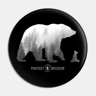 Protect Wildlife - Nature - Bear with Cub Silhouette Pin