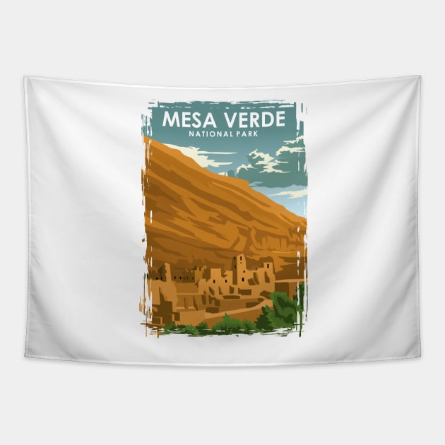 Mesa Verde National Park Vintage Travel Poster Tapestry by jornvanhezik