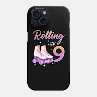 9 Years Old Birthday Girls Rolling Into 9th Birthday Phone Case