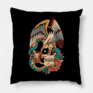 Skull Eagle Snake Vintage Tattoo Pillow