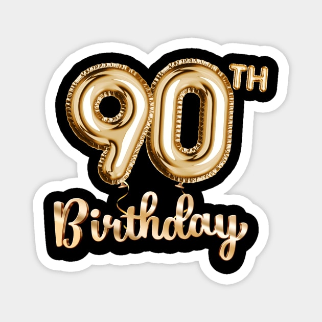 90th Birthday Gifts - Party Balloons Gold Magnet by BetterManufaktur