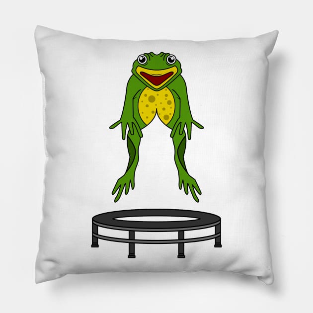 Funny frog is jumping on a trampoline Pillow by Markus Schnabel