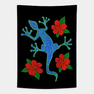 Tribal Lizard & Hibiscus Flowers Tapestry