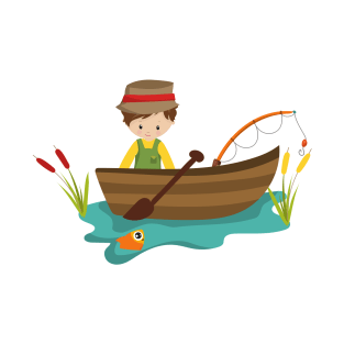 Fishing Boy, Fishing Rod, Fisherman, Brown Hair T-Shirt