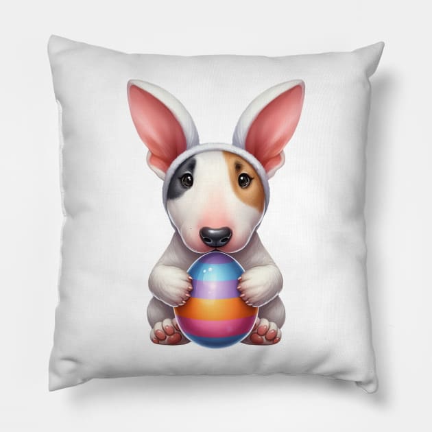 Easter Bull Terrier Dog Pillow by Chromatic Fusion Studio