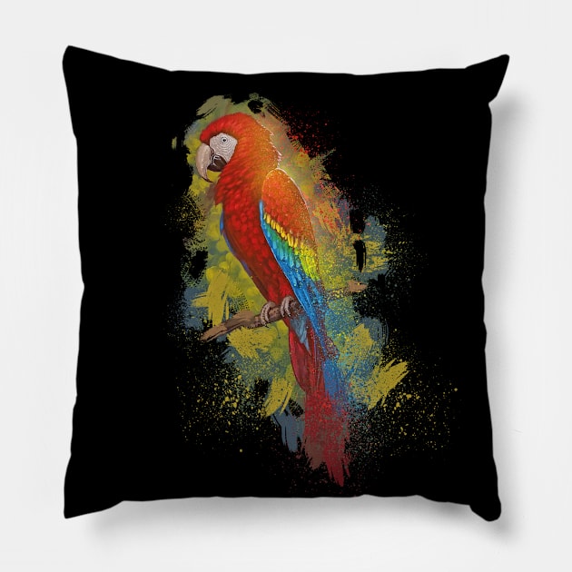 Perched Scarlet Macaw Pillow by Hutchew