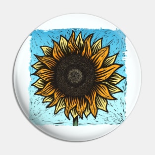 Summertime Sunflower Woodcut Pin