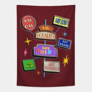 Say Gay Vintage Signs - LGBTQ Pride Tapestry