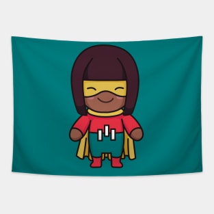 Cute Superhero Kid in Costume Tapestry