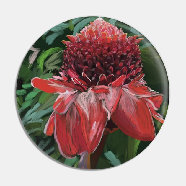 Beautiful Red Torch Ginger Painting Pin by NadJac