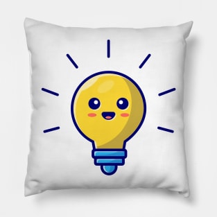 Cute Lightbulb Cartoon Vector Icon Illustration Pillow