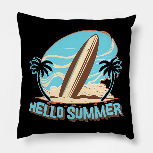 Hello Summer Bye School Vintage Funny Surfer Riding Surf Surfing Lover Gifts Pillow by Customo