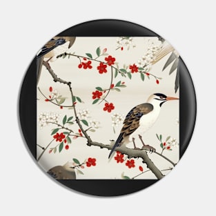 Oriental bird flower tree pattern Pin