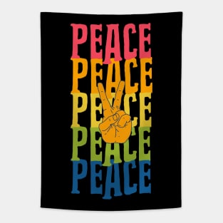 PEACE Sign Hand Activist Rainbow Colors Tapestry