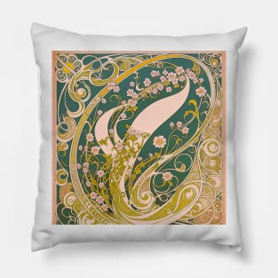 Vintage Alphonse Mucha Art Nouveau Floral Whirl Pillow