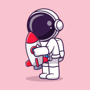 Cute Astronaut Hug Rocket Toy Cartoon T-Shirt