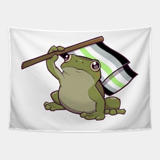 Agender Pride Flag-Holding Frog Tapestry