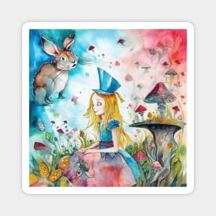 Bright Alice in Wonderland Watercolor Magnet